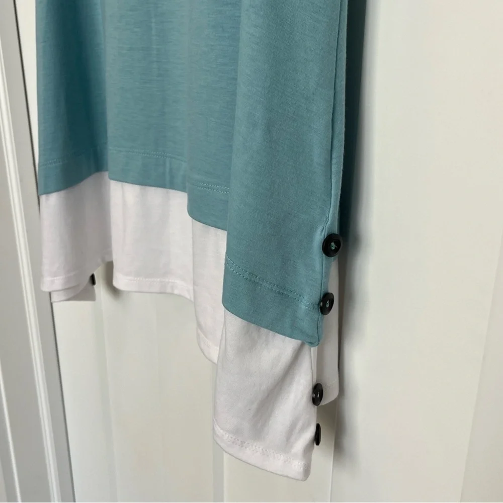 Simply Noelle Size S/ M Teal White Sleeveless Polyester Spandex Tunic Buttons‎